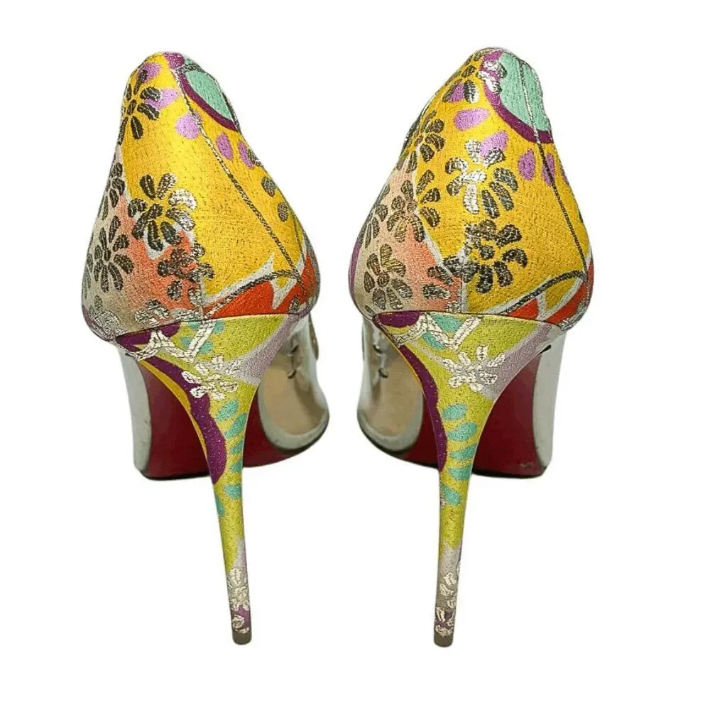 Christian Louboutin Lisabeth 100 Kyoto PVC Patent Pumps 39.5 Floral High Heels